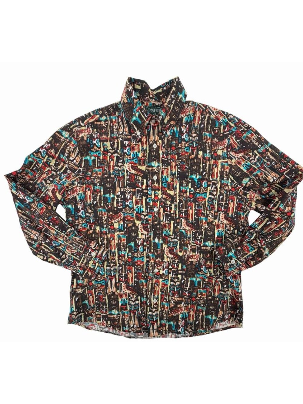 GITMAN BROS Men's Vintage Brown Totem Pole Long Sleeve Button Down Shirt Medium